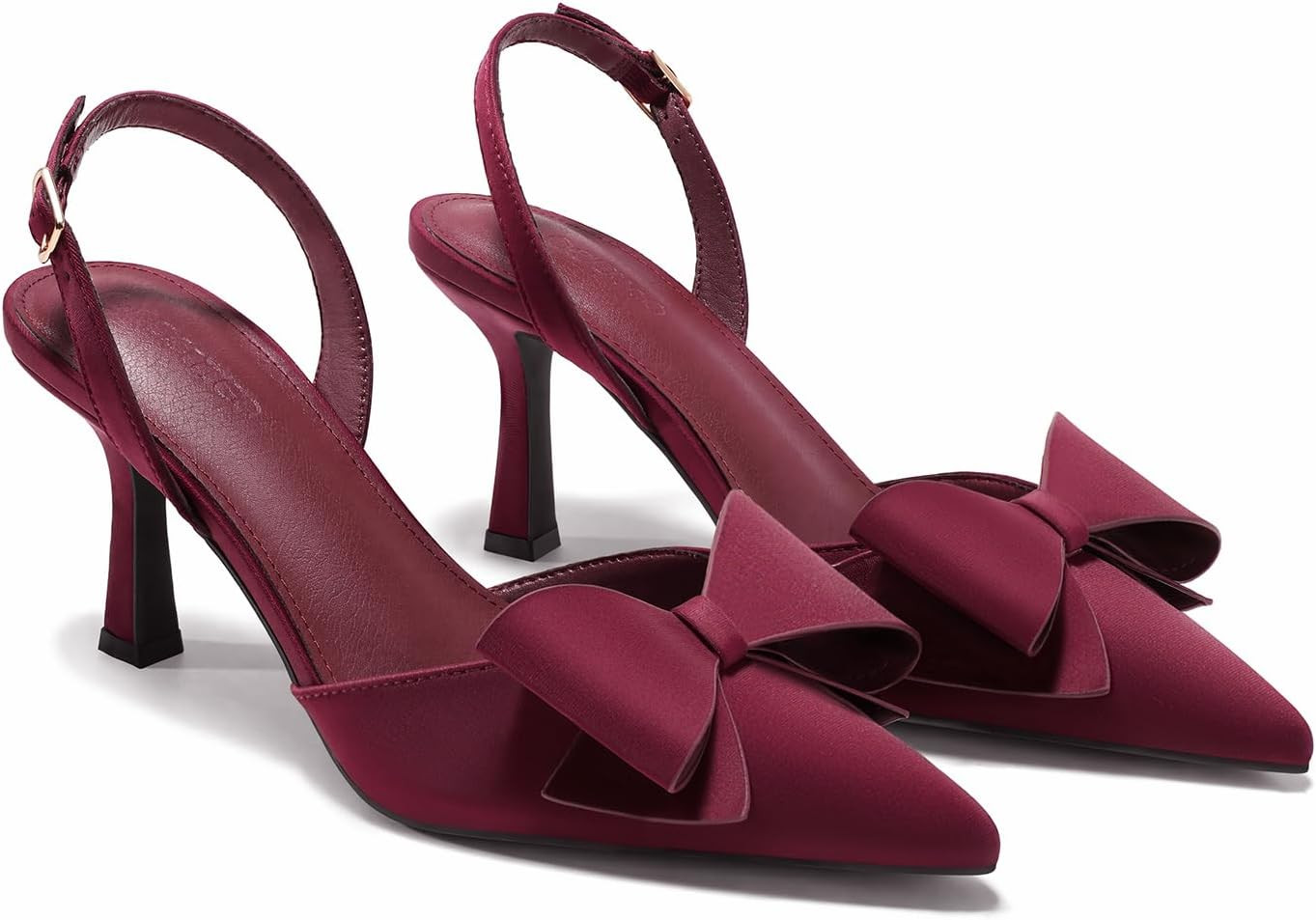 Coutgo Womens Slingback Kitten Heels Bow Satin Closed Toe Wedding Pumps | Amazon (US)