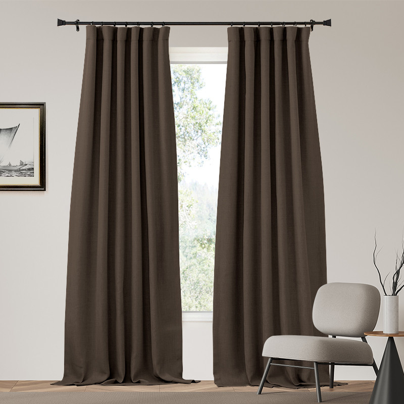 Zoe 4 Layers Linen Blend Heavyweight Soundproof Blackout Custom Curtain | TheHues