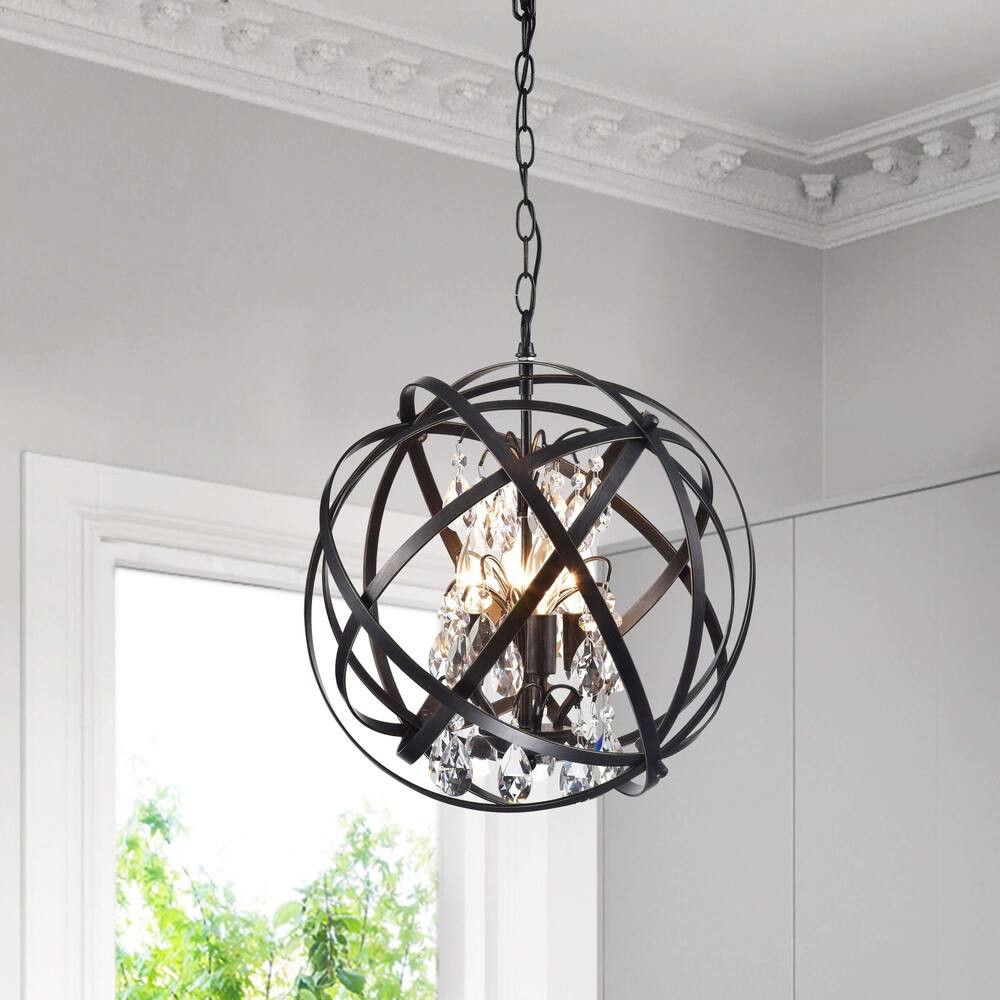 Benita Antique Black 4-Light Metal Globe Crystal Chandelier - N/A | Bed Bath & Beyond