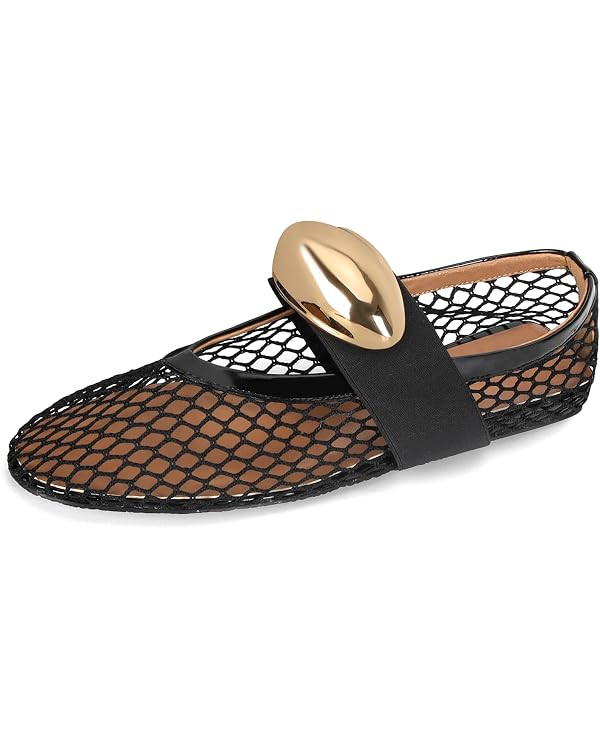 MICIFA Women's Mesh Ballet Flats Fishnet Ballerina Flats Buckle Strap Mary Jane Flats Causal Dail... | Amazon (US)