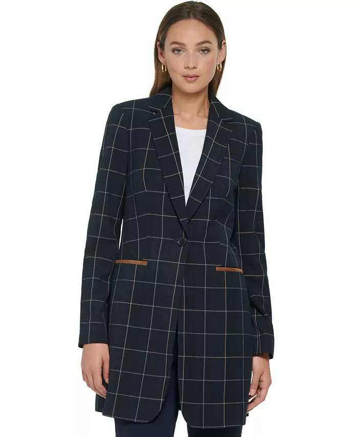 Tommy Hilfiger Women's Windowpane One-Button Blazer - Macy's | Macy's