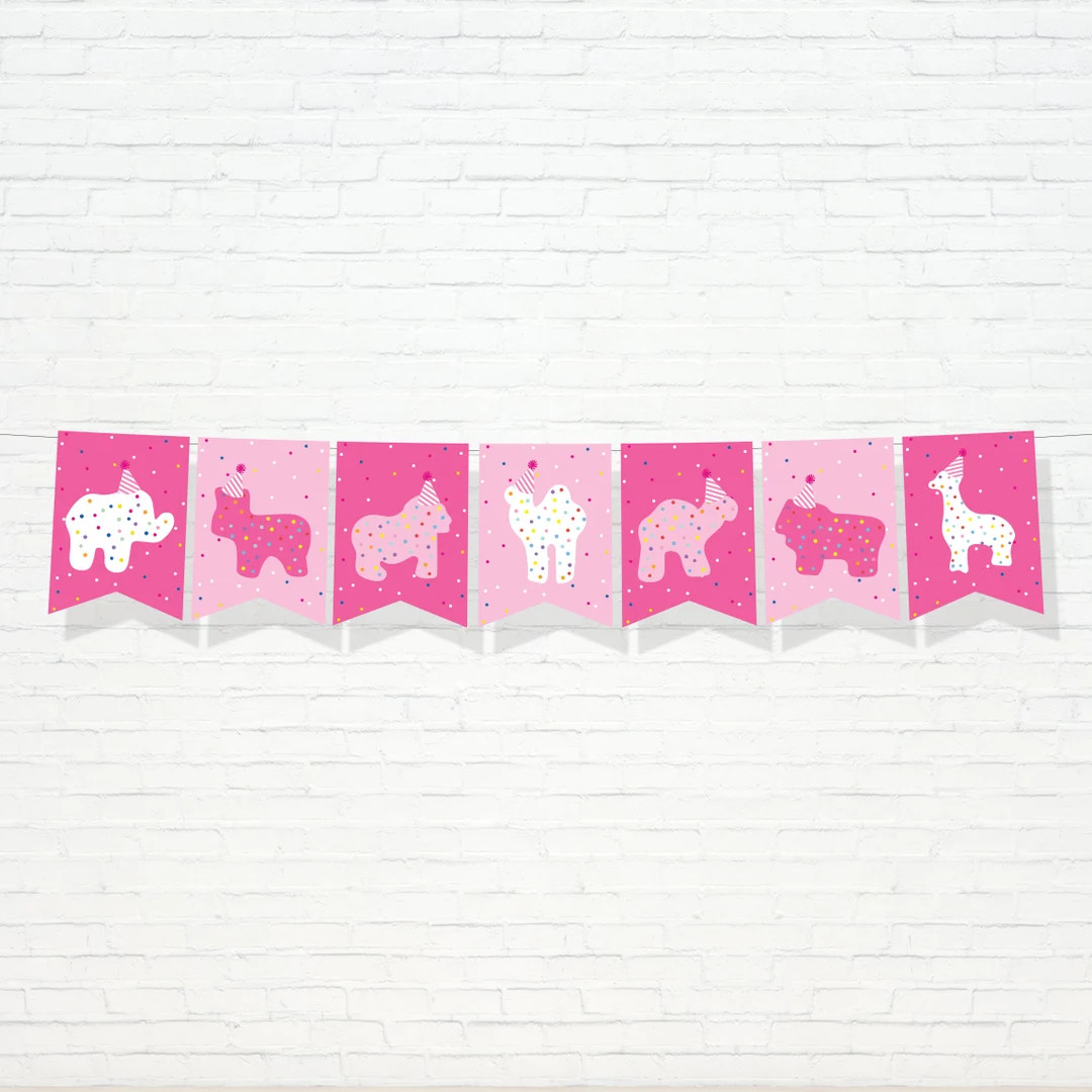 Circus Animal Banner - Printable Pink Frosted Animal Cookie 1st Birthday Party Garland - Party An... | Etsy (US)