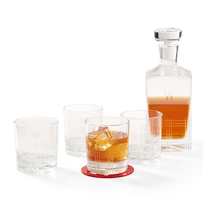 Etched Windowpane Decanter and DOF Set, Set of 4 | Mark and Graham