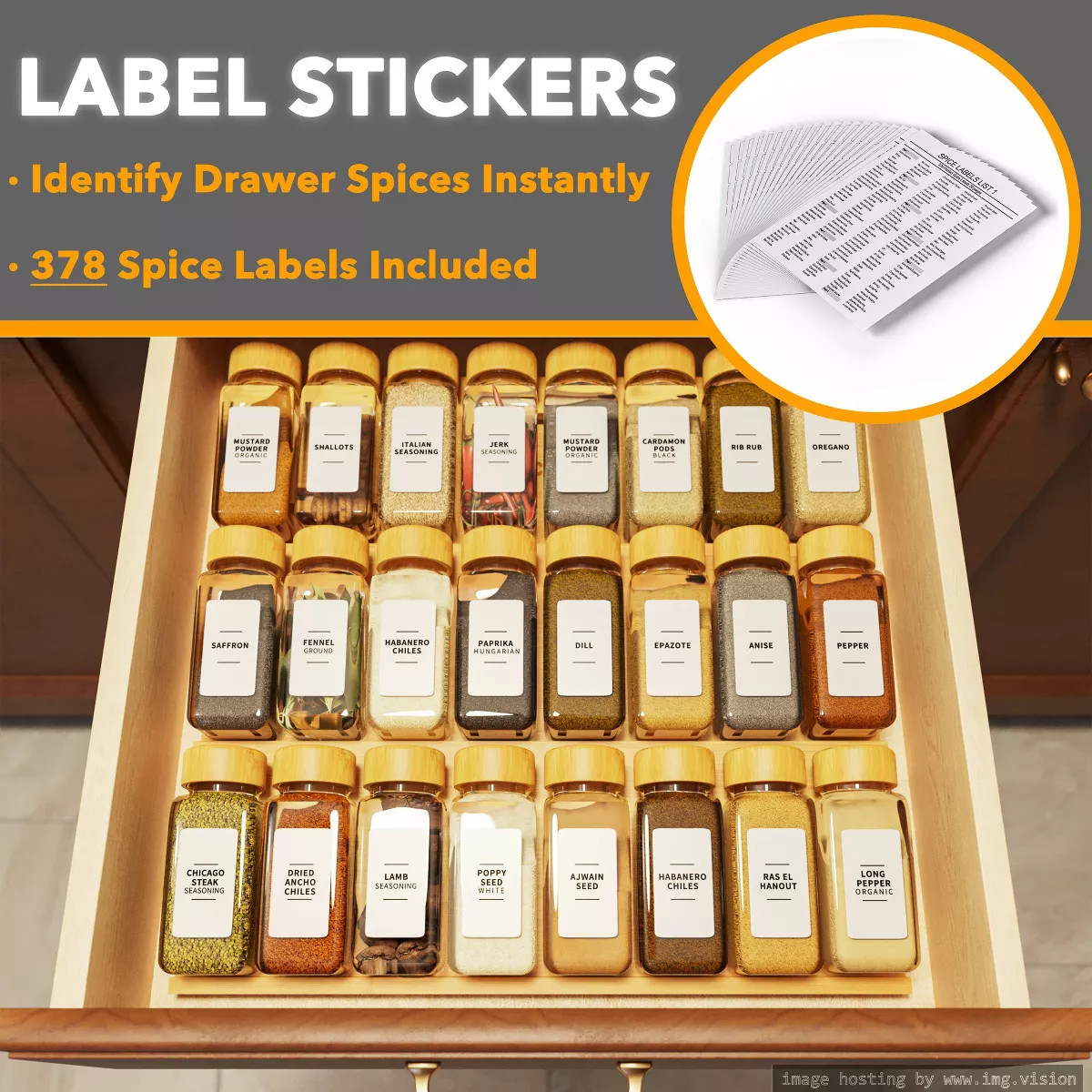3 Tier Bamboo Spice Drawer Organizer with 24 Jars, 378 White Labels-SpaceAid® | Target