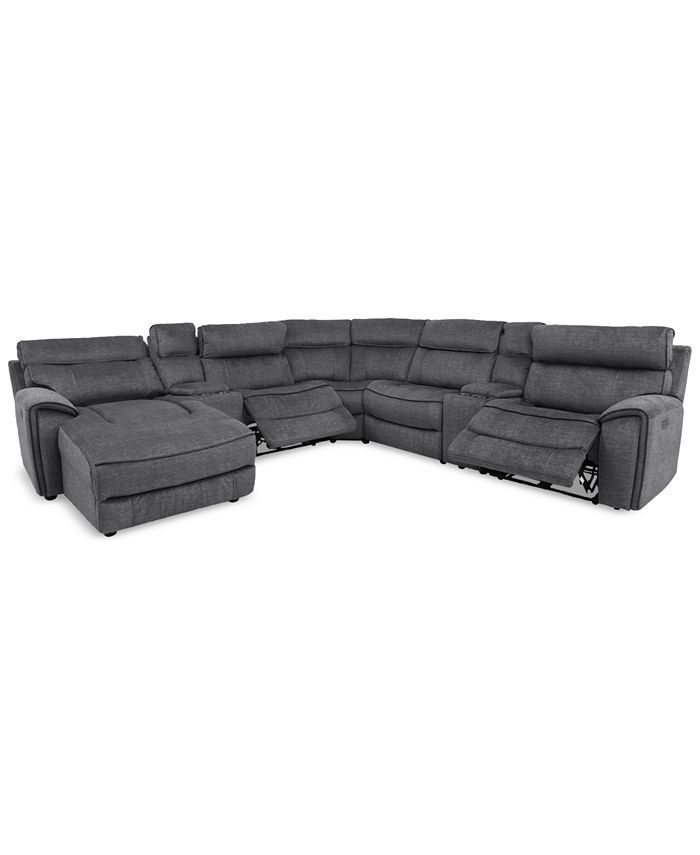 Hutchenson 7-Pc. Fabric Chaise Sectional with 2 Power Recliners and 2USB Consoles | Macys (US)