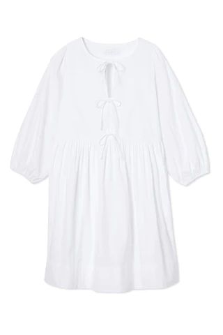 Poplin Triple Tie Dress in White | LAKE Pajamas
