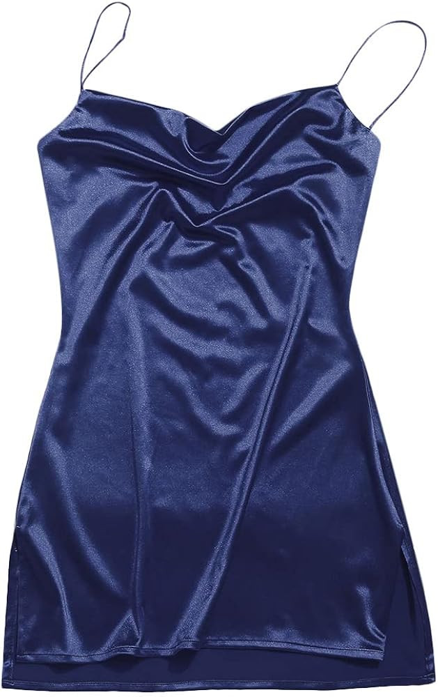 ZAFUL Women's Satin Sleeveless Spaghetti Strap Mini Dress Side Slit Cowl Neck Cocktail Party Dres... | Amazon (US)