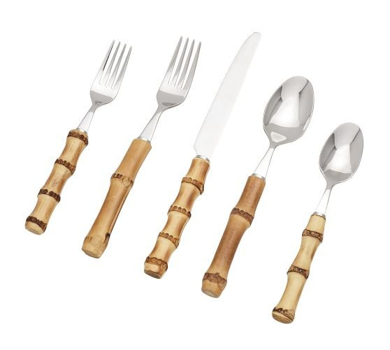 Natural Bamboo Flatware, Set of 5 | Pottery Barn (US)