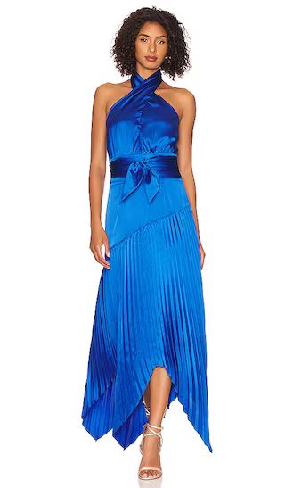 AMUR Dixon Halter Dress in Blue. - size 4 (also in 0, 00, 10, 2, 6, 8) | Revolve Clothing (Global)