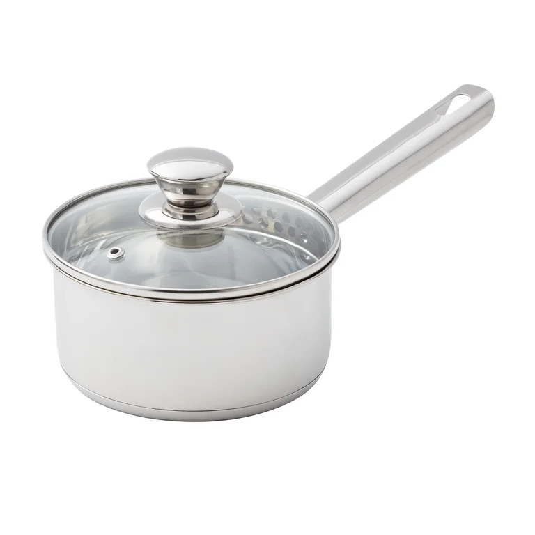 Mainstays 1 qt Oven Safe Stainless Steel Saucepan with Straining Lid | Walmart (US)