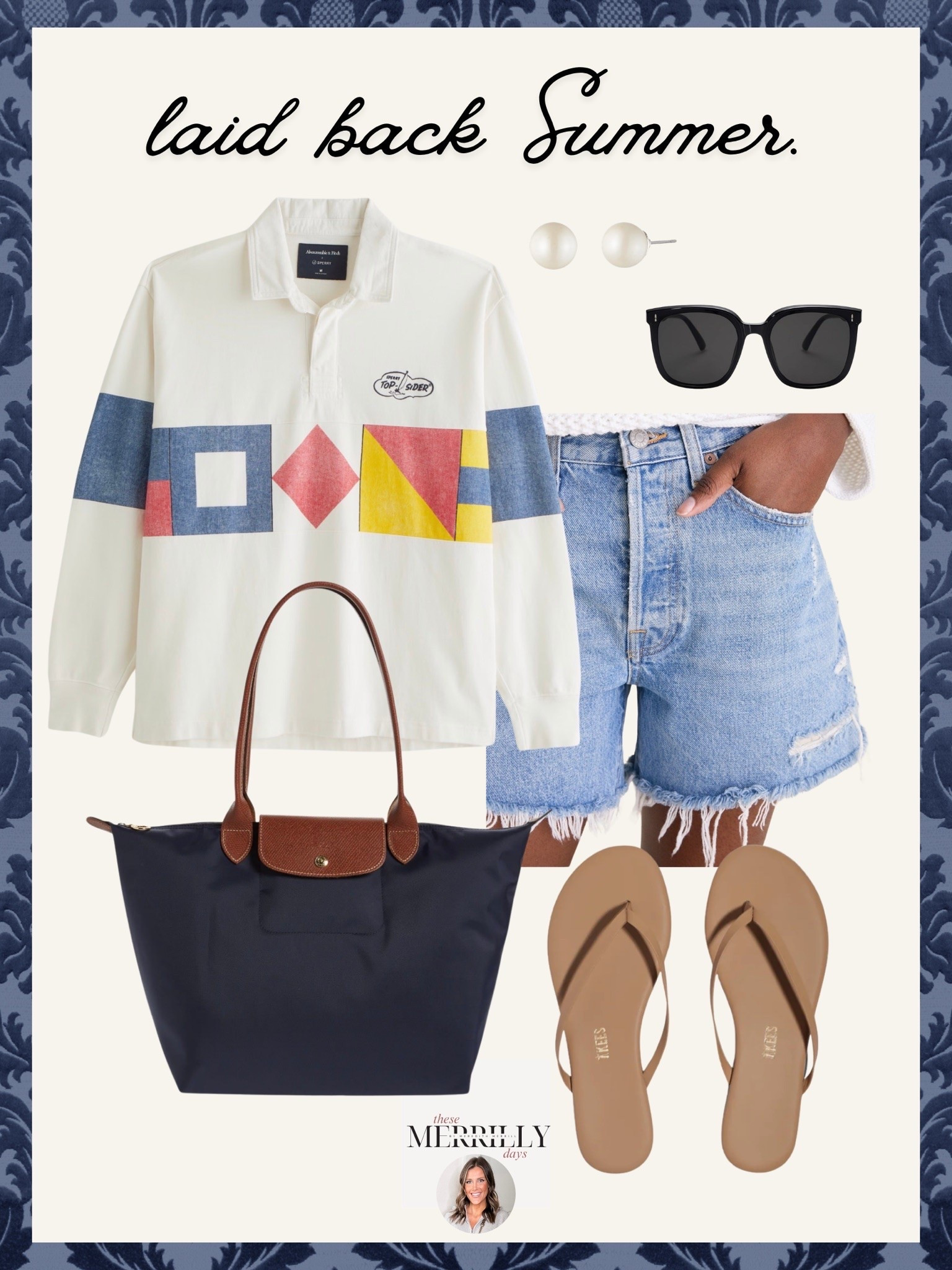 This laid back summer outfit feels sporty, coastal, and effortlessly cool all at once. I love the oversized nautical inspired pullover styled with relaxed denim shorts, classic flip flops, and an everyday tote for an easy look that works for beach weekends, travel days, or casual summer errands.

laid back summer outfit, nautical style fashion, coastal casual outfits, oversized pullover outfit, denim shorts outfit, beach weekend style, casual summer fashion, sporty chic outfit, summer travel outfit, everyday tote bag, relaxed summer look, flip flop outfit, effortless coastal style, casual weekend outfit, Thesemerrillydays

#LTKootd #LTKSeasonal #LTKTravel