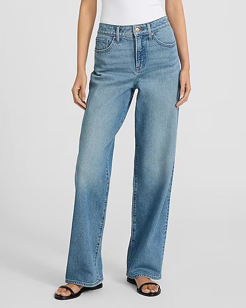High Waisted Medium Wash Relaxed Straight Jeans | Express
