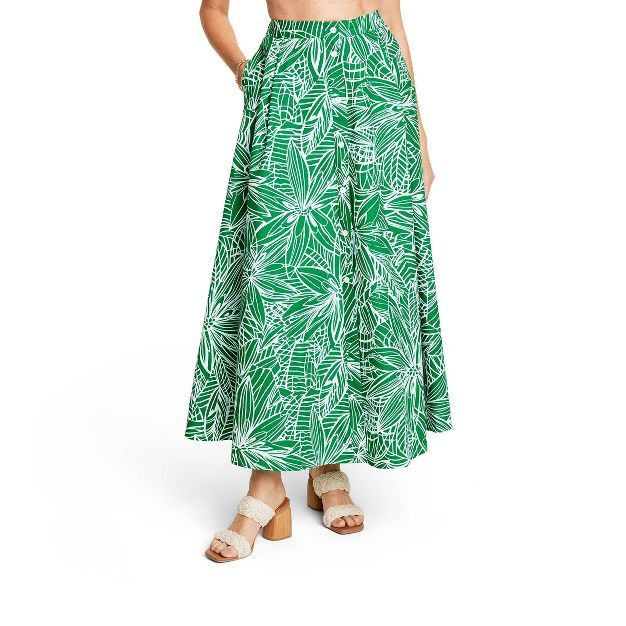 Women's Linear Floral Print Maxi Skirt - Tabitha Brown for Target Green | Target