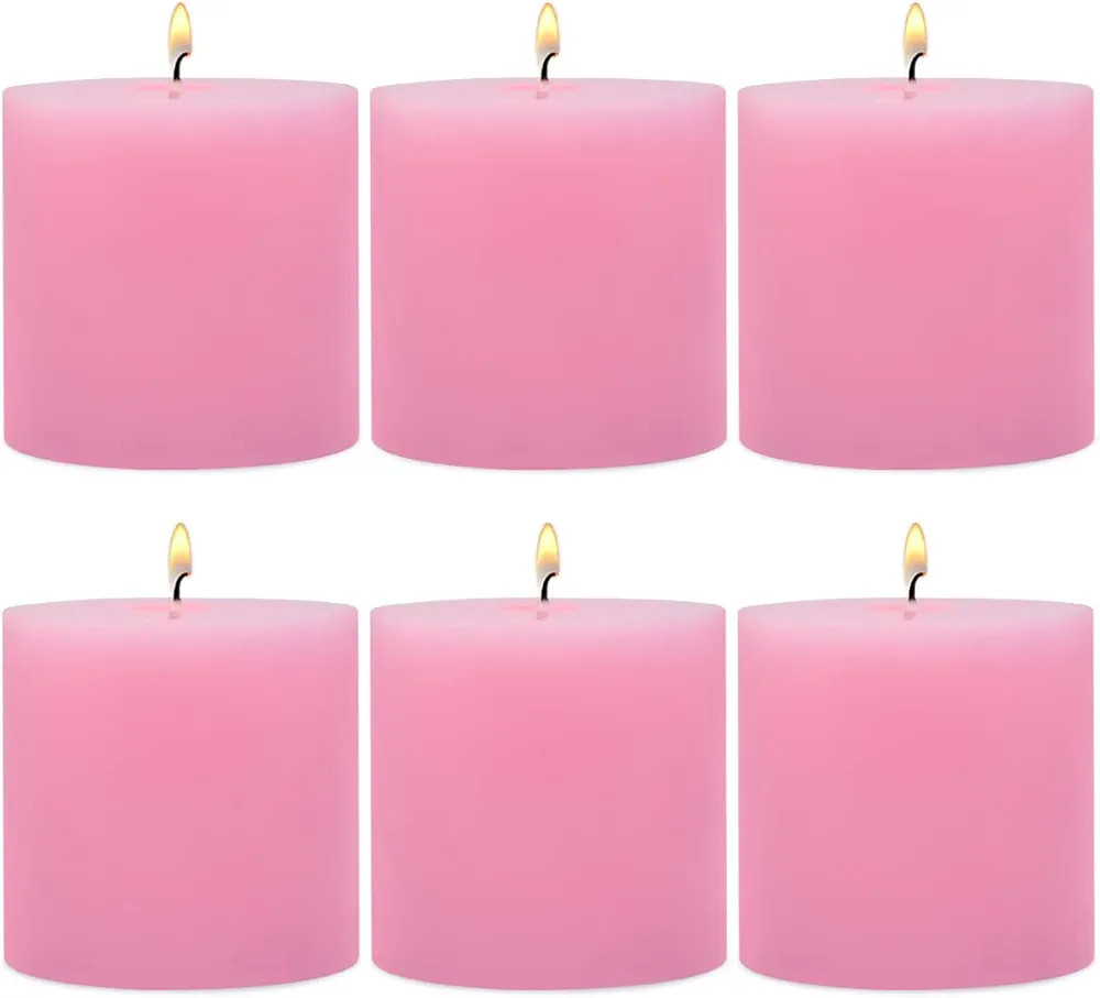 6 Pack 3x3 Inch Pink Pillar Candles for Romantic Valentine's Day, Unscented Column Candles for Ho... | Amazon (US)