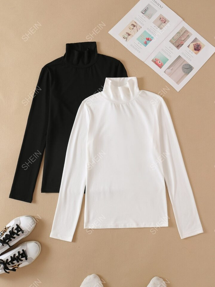 SHEIN EZwear 2pcs Solid High Neck Tee | SHEIN