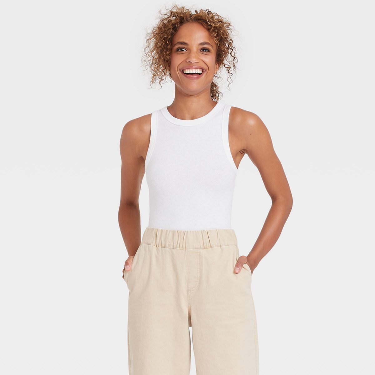 Women's Ribbed Tank Bodysuit - A New Day™ White XL | Target