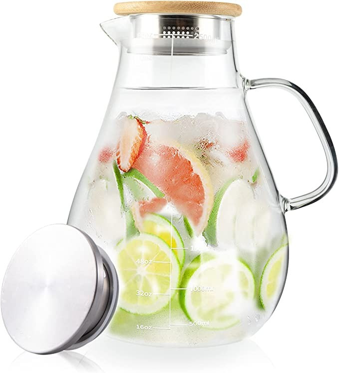 Glass Pitcher with Lid,88 Ounces -2500ml Glass Water Pitcher with Precise Scale Line, Hot/Cold Wa... | Amazon (US)