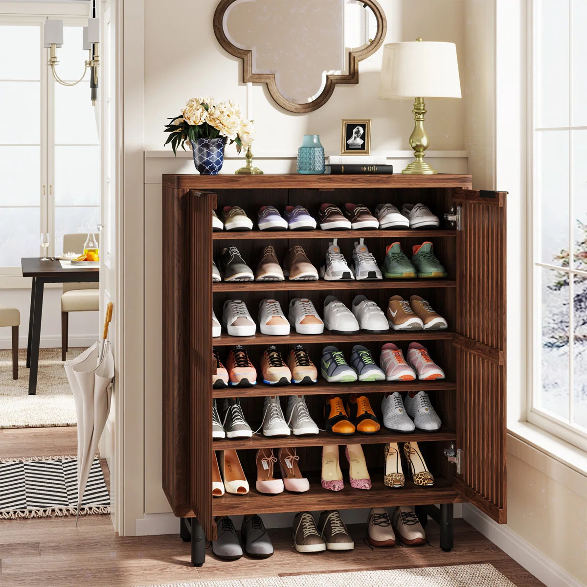 24 Pair Shoe Storage Cabinet with 2 Shutter Doors | Wayfair North America