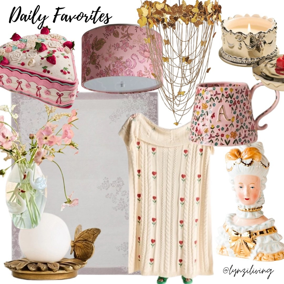 Daily Favorites 

Romantic decor, romantic home decor, pink home decor, girly home decor, feminine home decor, cake throw pillow, Valentine’s Day throw pillow, pink flush mount light, pretty area rug, pretty vase, Swan vase, butterfly table lamp, brass table lamp, floral throw blanket, spring throw blanket, Marie Antoinette salt and pepper shakers, rococo decor, spring mug, floral mug, silver candle, gold chandelier, celestial chandelier

#LTKHome #LTKSeasonal