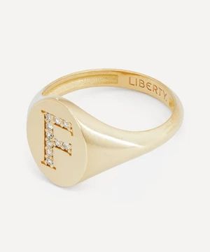 9ct Gold and Diamond Initial Liberty Signet Ring - F | Liberty London (UK)