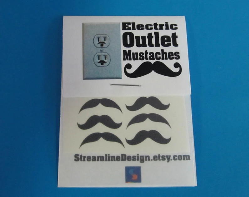 Electric Outlet Mustache Stickers Set of Six Free Shipping Stocking Stuffer Fun Gift Idea Hipster... | Etsy (US)