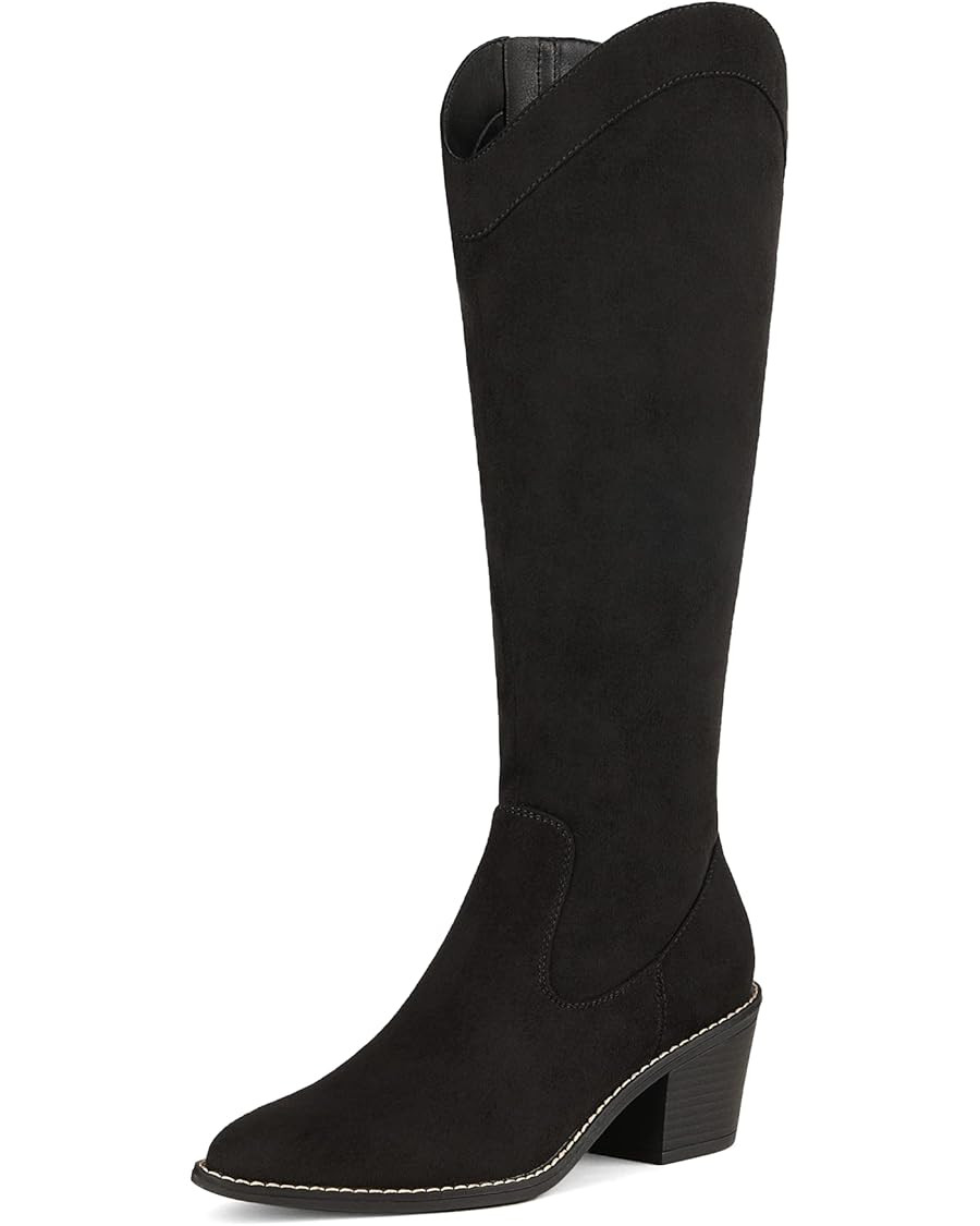 DREAM PAIRS Womens Cowboy Boots, Western Cowgirl Pull On Zipper Chunky Heel Pointed Toe Knee High... | Amazon (US)