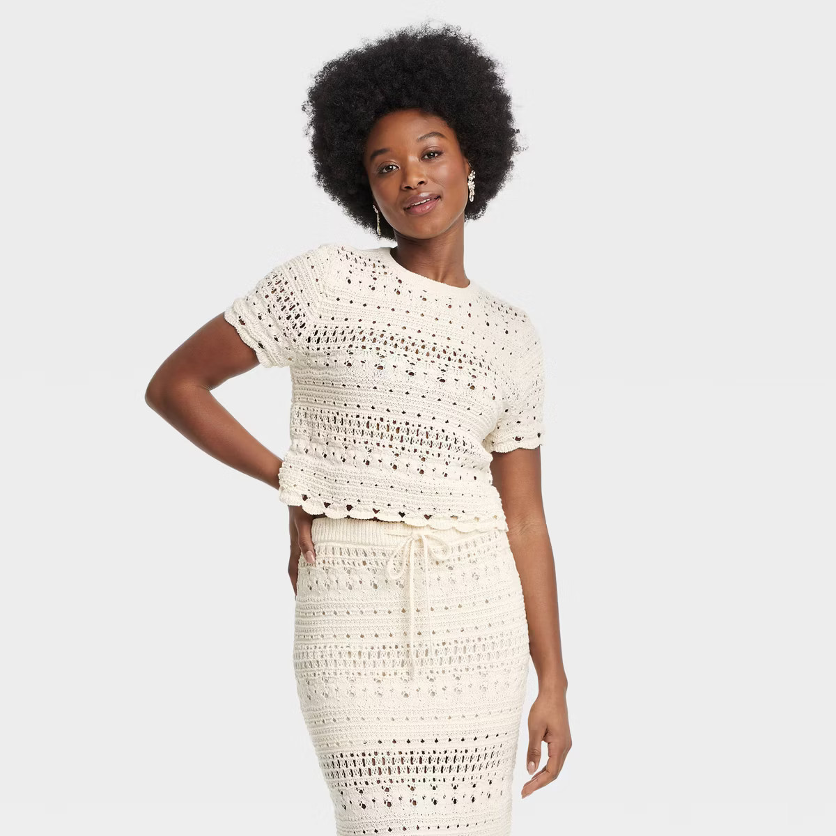 Women's Openwork Crew Neck Pullover Sweater - Universal Thread™ Cream XL: Cotton Blend, Texture... | Target