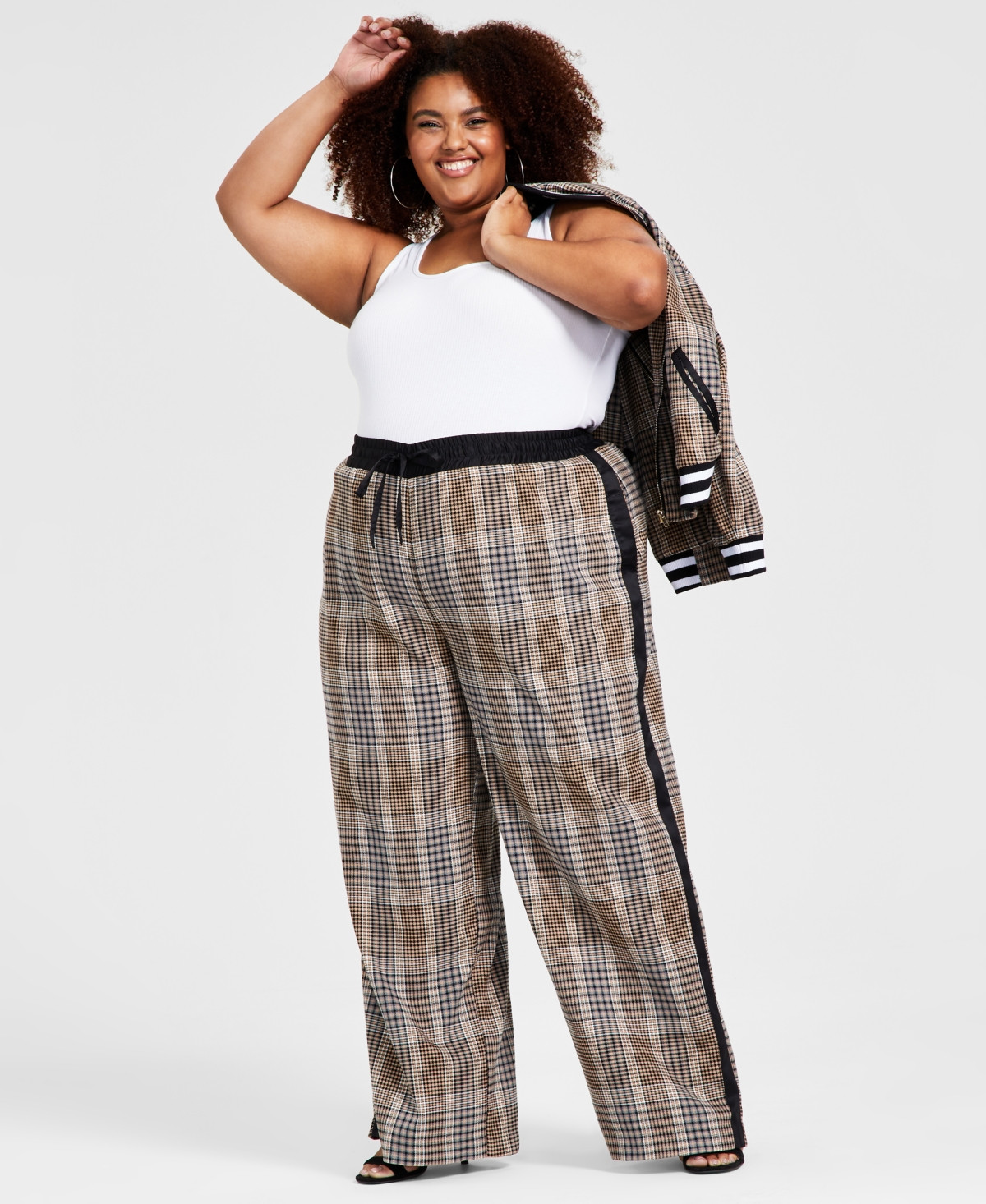 Nina Parker Trendy Plus Size Plaid Wide-Leg Pants | Macys (US)