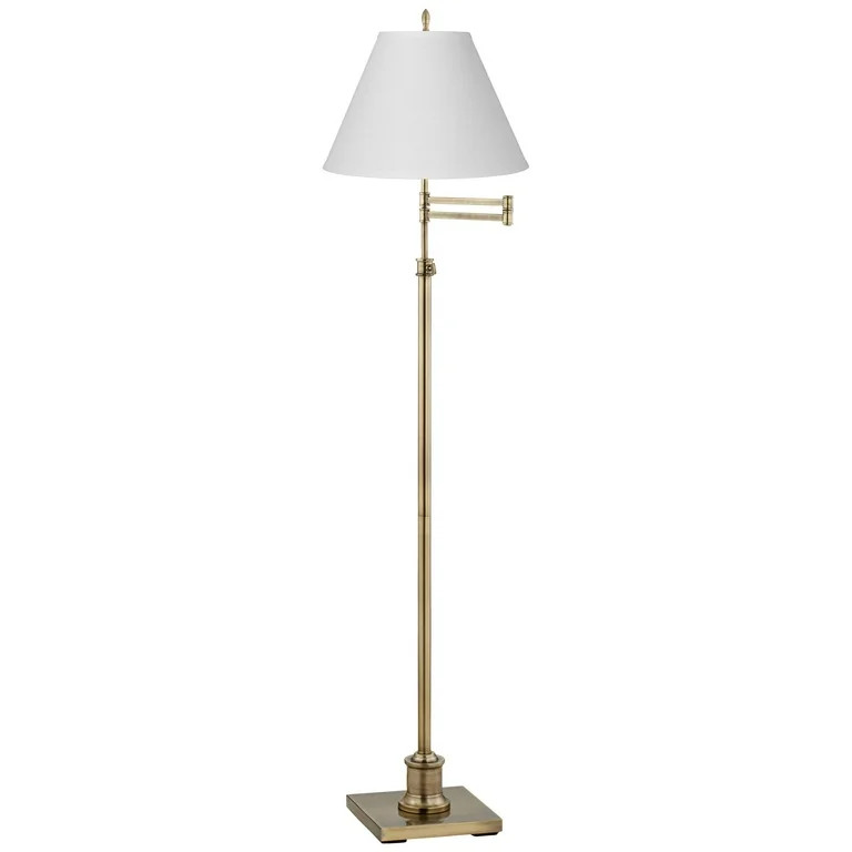 360 Lighting Swing Arm Floor Lamp Adjustable Height 70" Tall Antique Brass Antique White Linen Em... | Walmart (US)