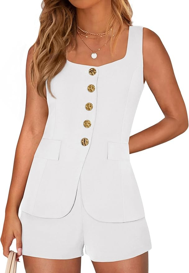 PRETTYGARDEN Womens 2 Piece Matching Sets 2026 Fashion Suit Vest Tops Shorts Set Spring Business ... | Amazon (US)