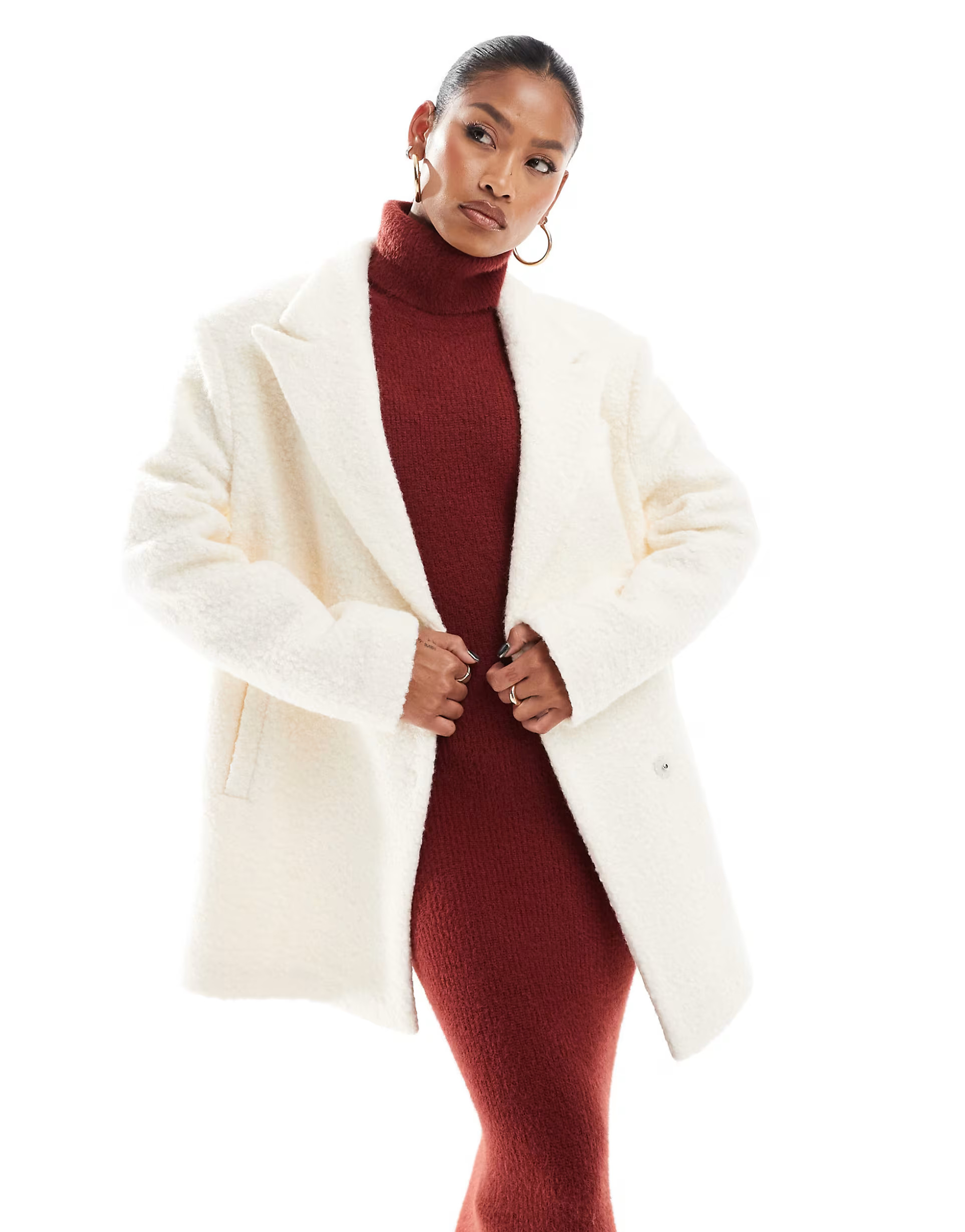 Aria Cove oversized boucle wool look formal blazer in cream | ASOS (Global)