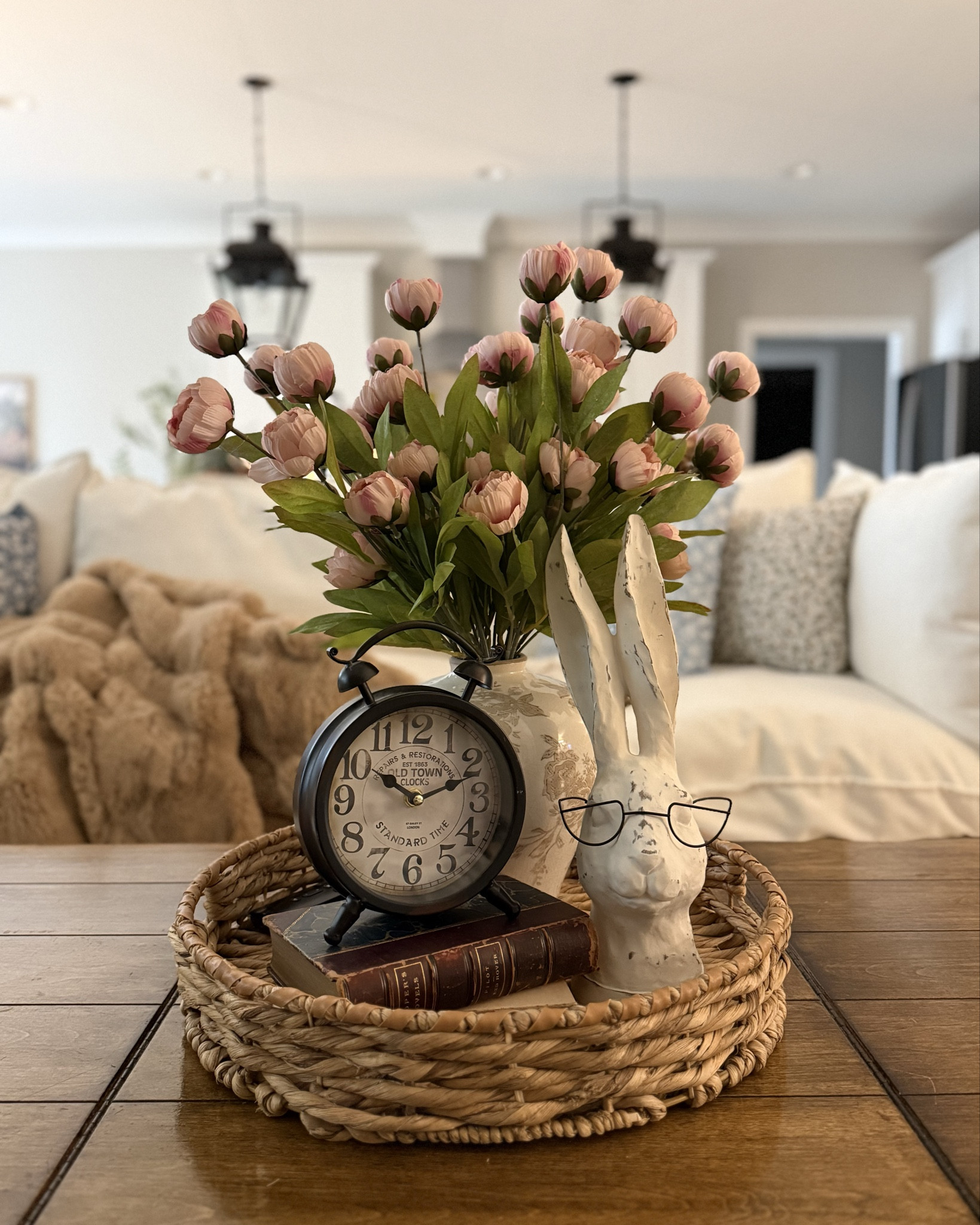 Create cozy cottage centerpieces for spring with my faux peonies, adorable bunny with glasses and knotted pot from @Antique Farm House! Don't forget my cute little lamb, plant misters, and scalloped basket from MJ Home Decor! Save 10% at MJ Home with code 10CAROLINA

#LTKHome #LTKSpringSale #LTKSeasonal