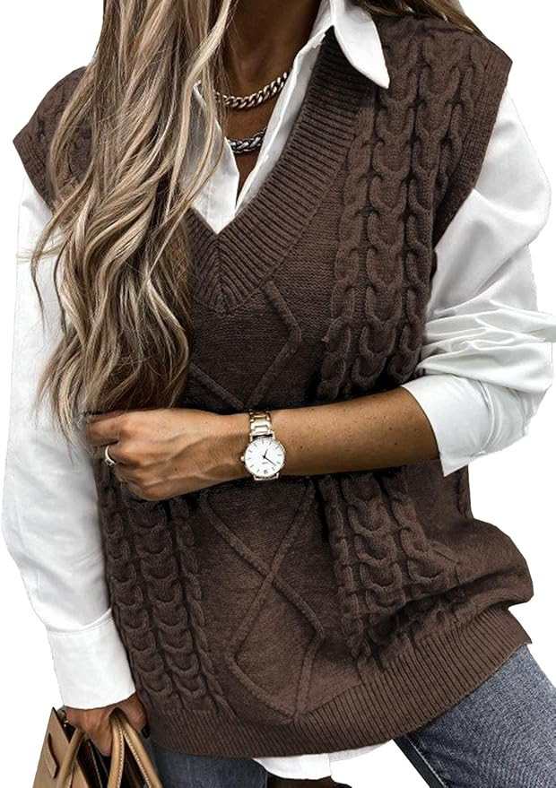 EVALESS Oversized Sweater Vest for Women V Neck Sleeveless Solid Color Loose Pullover Sweater | Amazon (US)