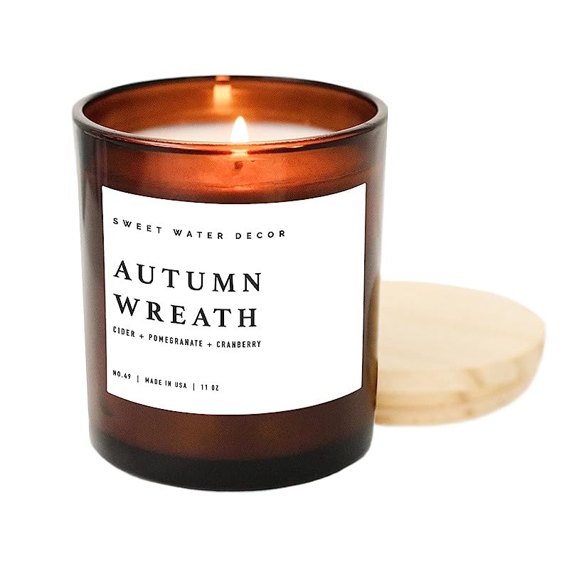 Sweet Water Decor Autumn Wreath Soy Candle | Cranberry, Apple Cider, Spice | Fall Scented Candle ... | Amazon (US)