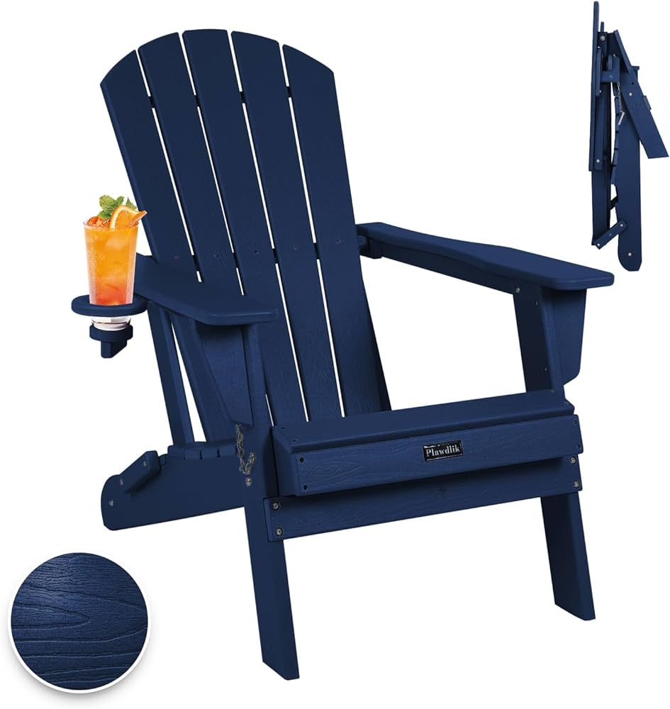Folding Adirondack Chair, SGS Tested, Wooden Textured with Cup Holder, Heavy All-Weather HDPE Com... | Amazon (US)