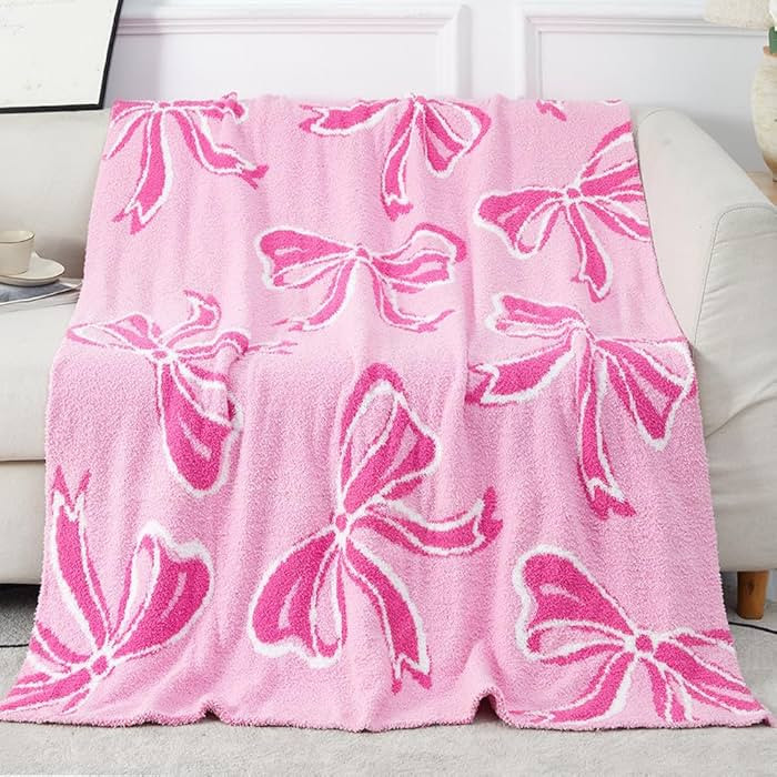 50" x 60" Bed Throw Blanket, Bow Pattern Throw Blanket for Home Decor and Gift, Microfiber Blanke... | Amazon (US)