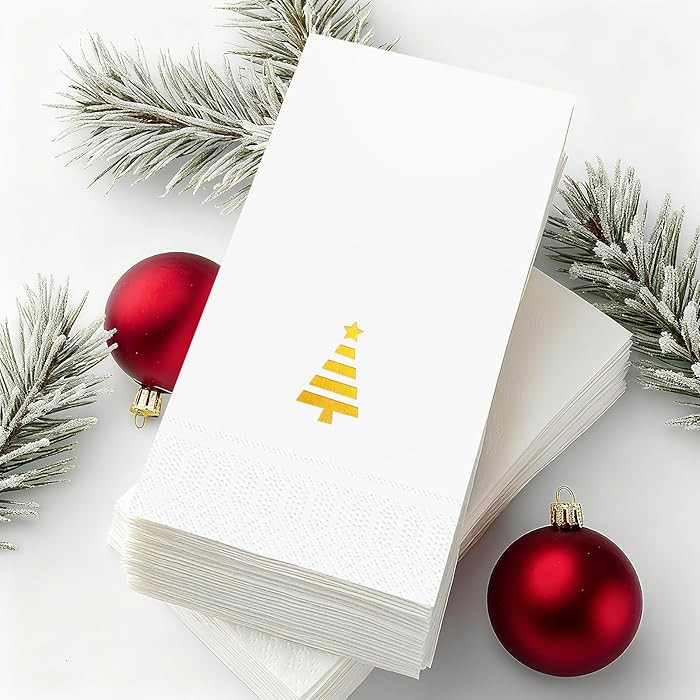 Tbsone Christmas Paper Napkins Disposable: Guest Dinner Hand Towels, Gold Foil Christmas Trees De... | Amazon (US)