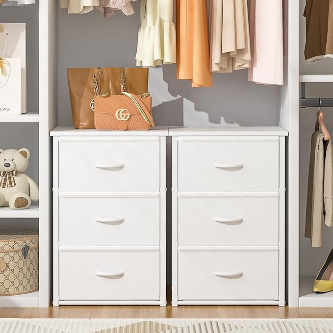 2 Set of Nightstand with 6 Storage Drawers, White Closet Drawers for Clothes with Wooden Top, Nig... | Amazon (US)