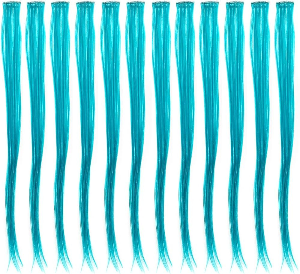 SWACC 12 Pcs Straight One Color Party Highlights Clip on in Hair Extensions Colored Hair Streak S... | Amazon (US)