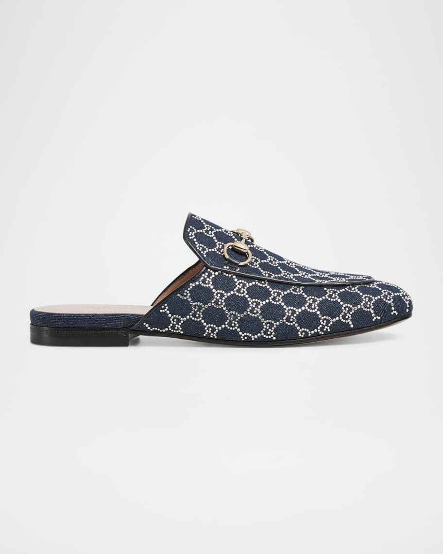 Denim GG Crystal Princetown Mules | Neiman Marcus
