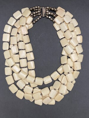 Teripelio Tribal 5 Strand Bone "Chicklet" Statement Necklace, Sterling Silver | eBay US