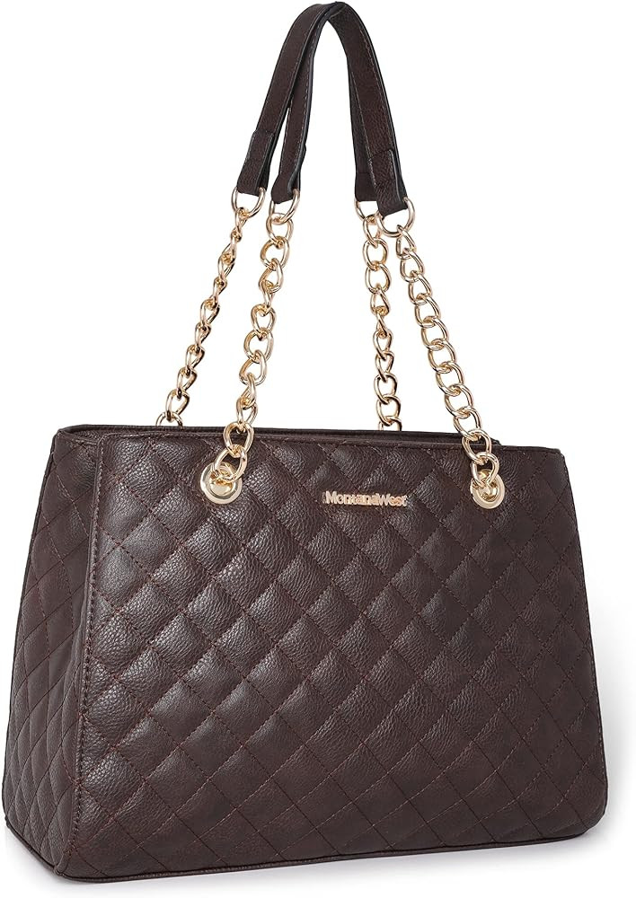 Montana West MEDIUM Tote Bag for Women Quilted Chain Handbags Shoulder Purse | Amazon (US)