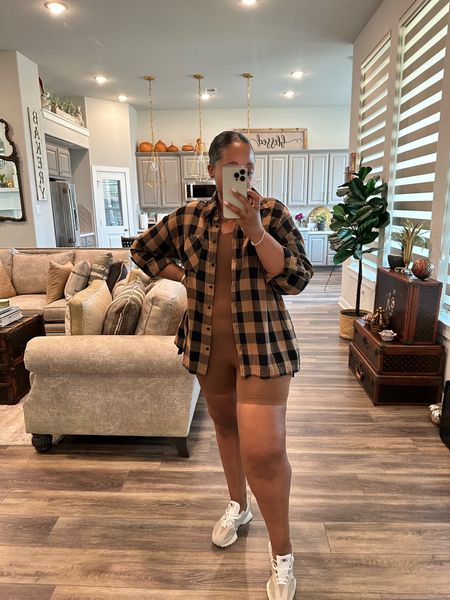 Romper- size medium 
Flannel-  size medium
Sneakers -  size down 1/2 

Fall outfit 
Fall fashion 
Flannel outfit 
Romper 
Amazon outfit 
Sneakers 

#LTKstyletip #LTKshoecrush #LTKunder100