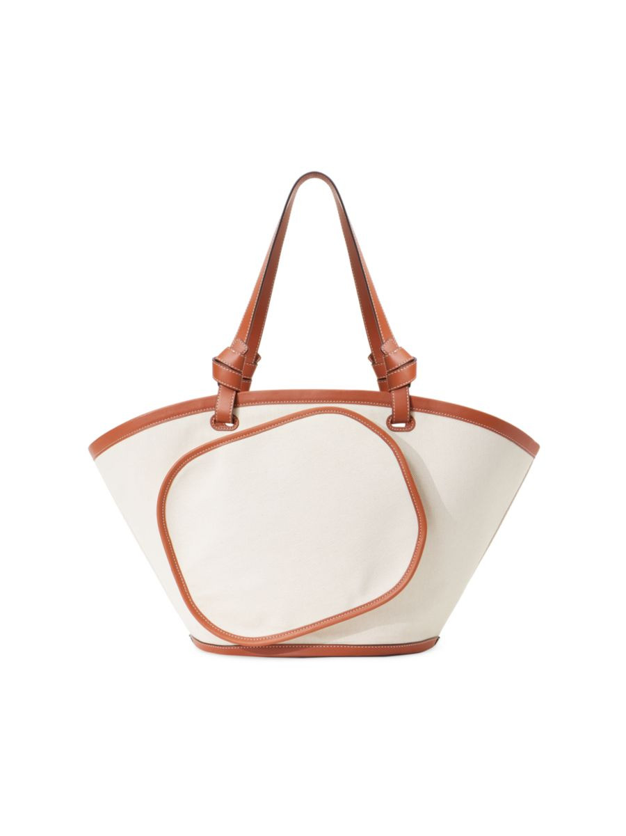 STAUD COURT Replay Leather-Trimmed Canvas Tote Bag | Saks Fifth Avenue