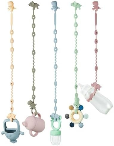PandaEar Baby Toy Straps - 5 Pack Dinosaur Silicone Pacifier Teether Harness Straps - Adjustable ... | Amazon (US)