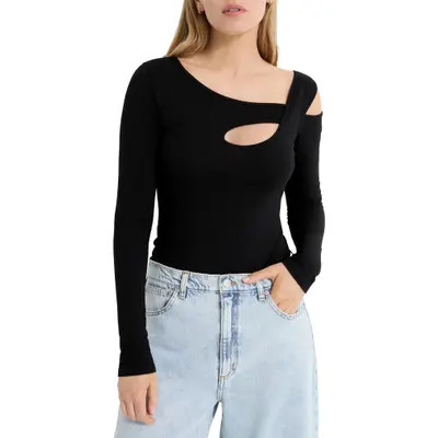 Marcella Lotte Cutout Detail Long Sleeve Top in Black at Nordstrom, Size X-Large | Nordstrom