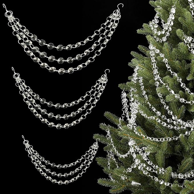 Pinkunn 12 Pcs 3-Layer Crystal Garland for Christmas Tree 20in 16in 12in 3-Layer Acrylic Bead Gar... | Amazon (US)