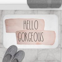 Cute Bath Mats & Rugs, Rae-Dunn Inspired, Hello Gorgeous White Blush Pink, Text Saying, Water Resist | Etsy (US)