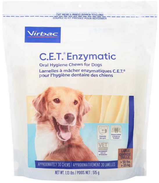Virbac C.E.T. Enzymatic Oral Hygiene Dental Dog Chews, Large, 30 count | Chewy.com