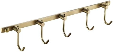 WINCASE Antique Brass Towel Hook, Brushed Brass Wall Hook Rail, 5 Hooks Antique Coat Hook Rail Ha... | Amazon (US)